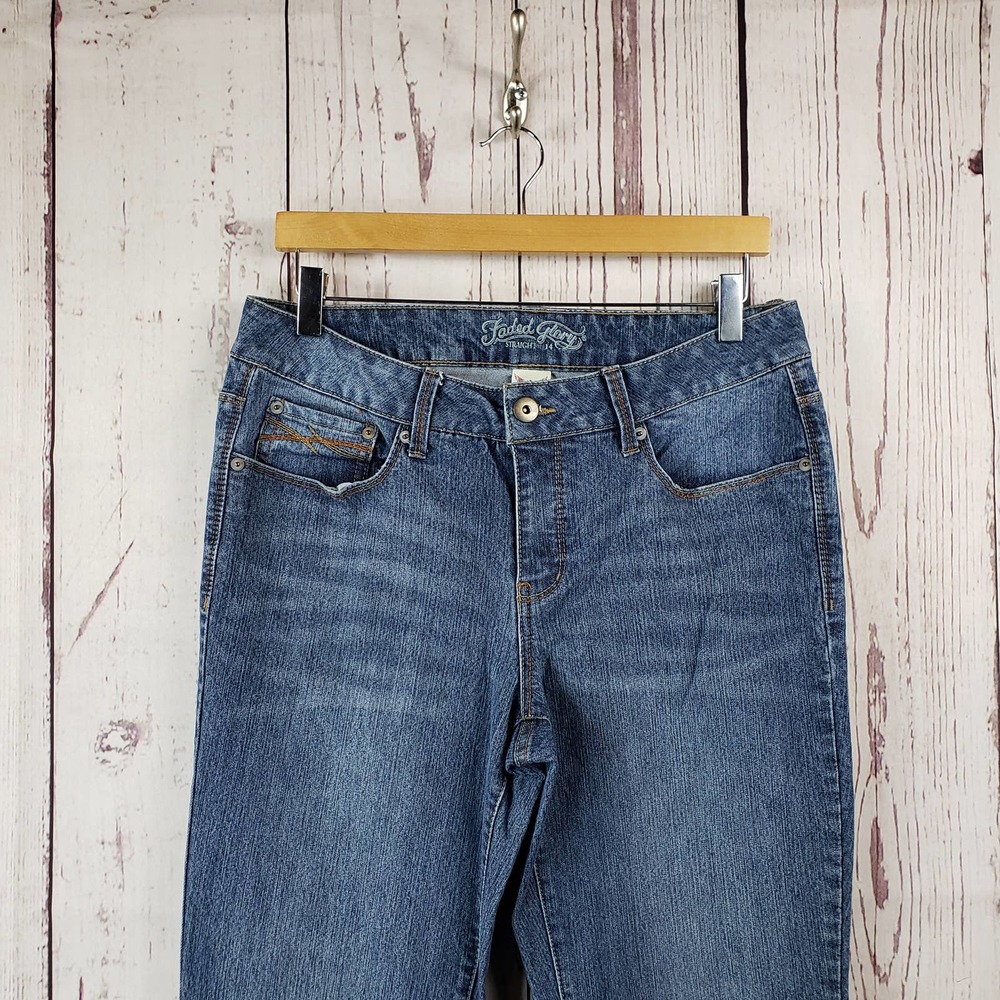 Faded Glory Denim Jeans Womens Size 14A Straight Leg Medium Wash Blue